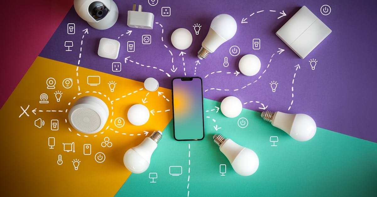 Flat lay of smart home devices and smartphone showcasing automation and connectivity.